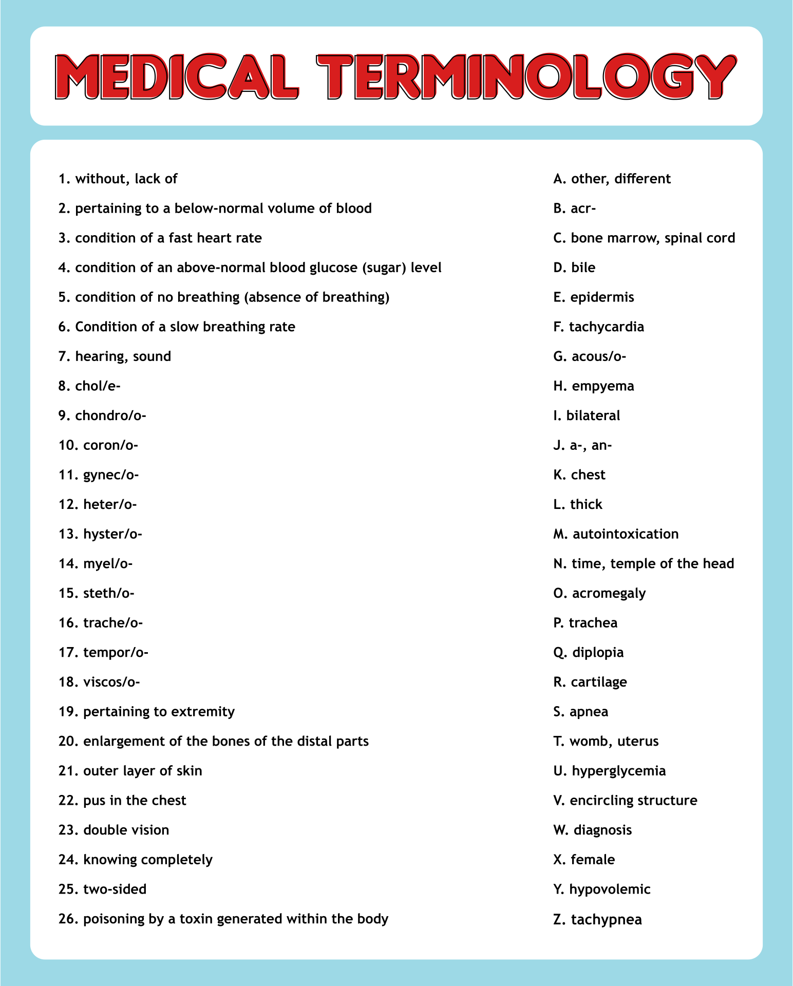 Printable Medical Terminology Worksheets