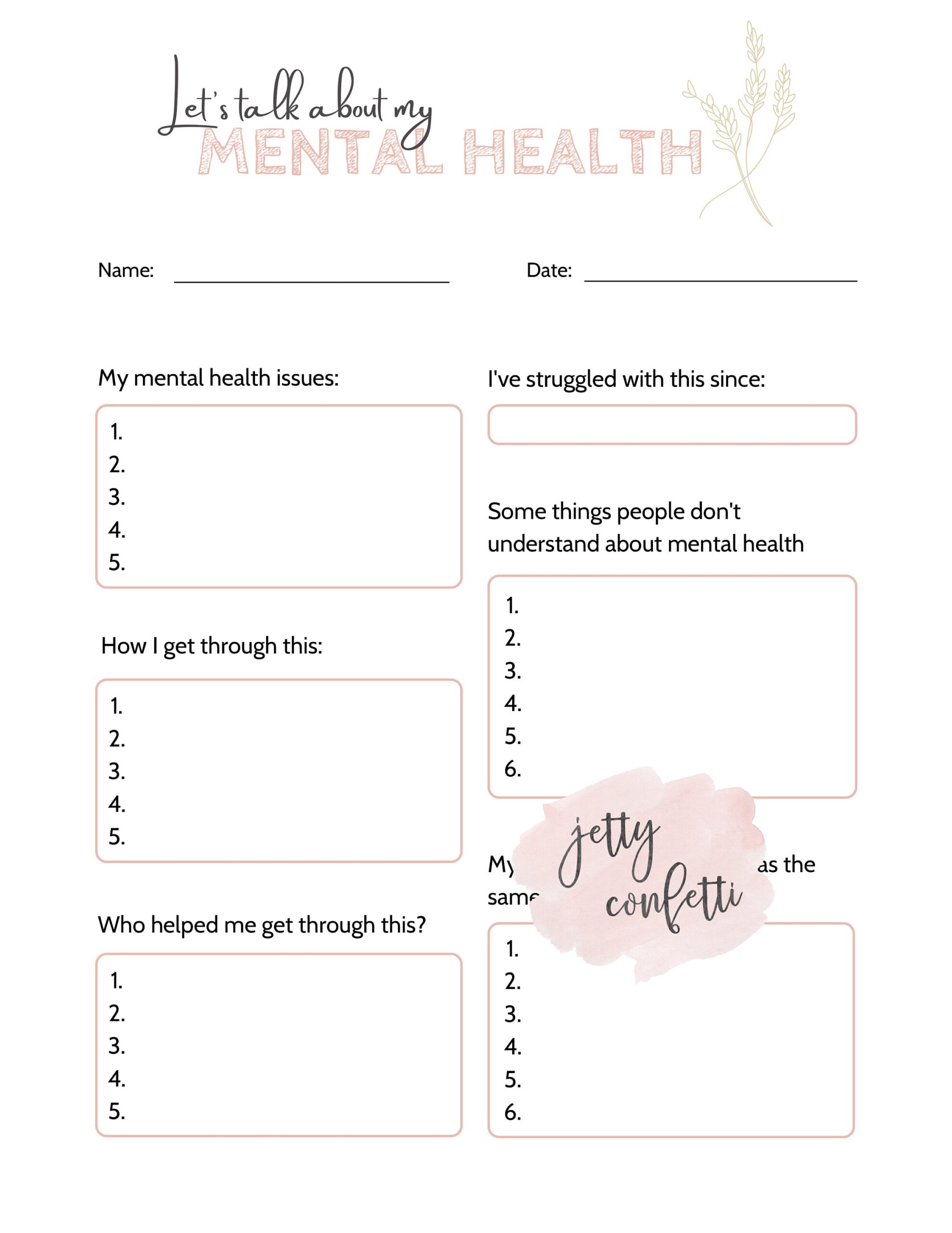 Printable Mental Health Journaling Pages Therapy Worksheets 