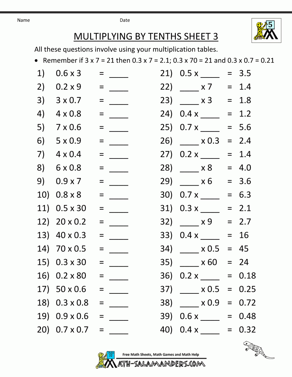 Printable Multiplication Sheet 5Th Grade Fifth Grade Printable 