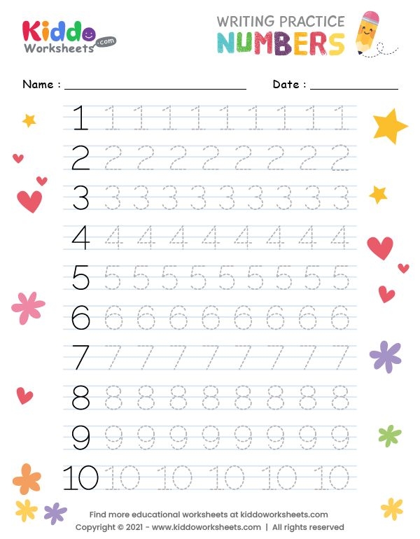 Printable Numbers Worksheets