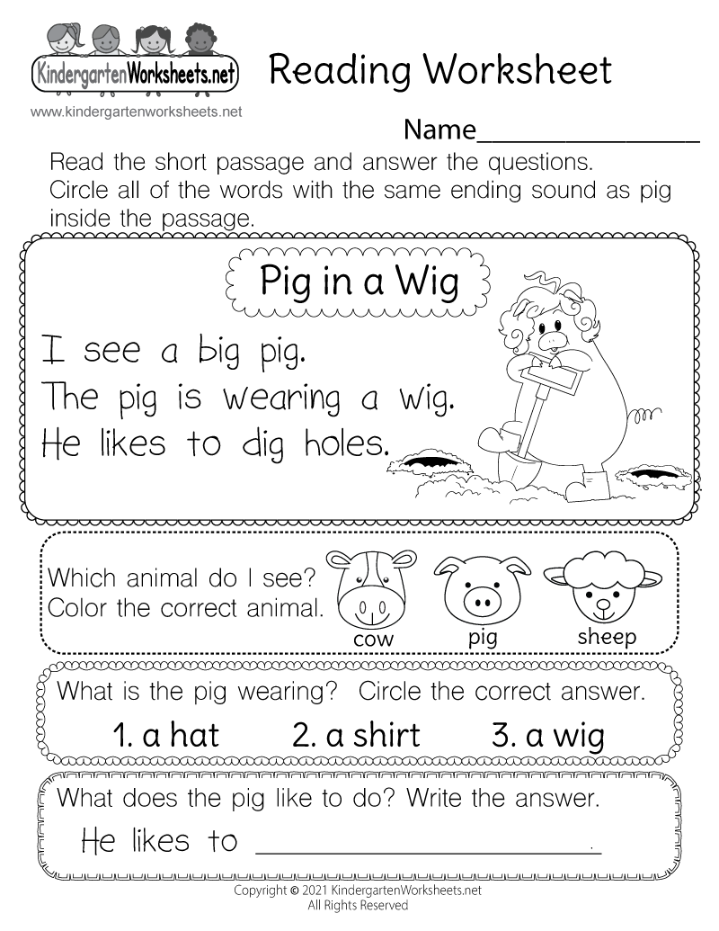 Printable Reading Worksheets For Kindergarten