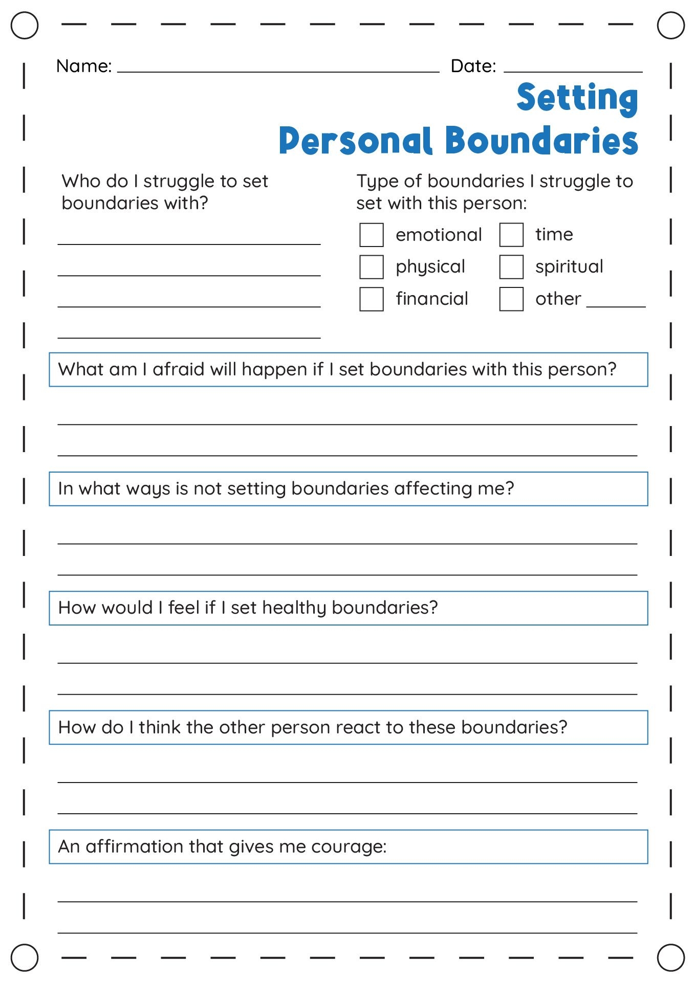 Printable Setting Boundaries Worksheet Printable Board Games