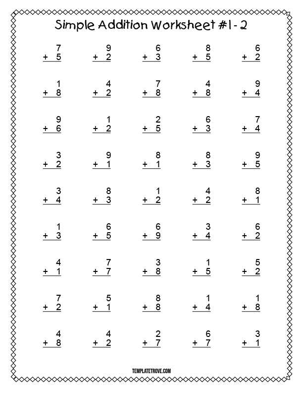 Printable Simple Addition Worksheet 1 For Kindergarten And 1st Graders