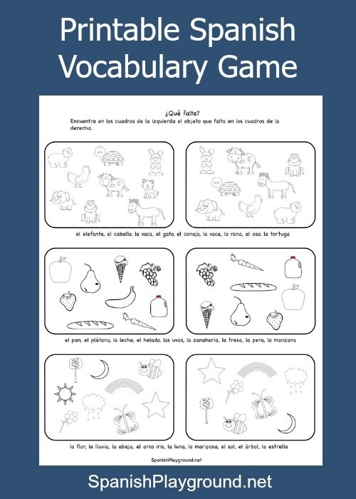 Printable Spanish Vocabulary Game Qu Falta Spanish Playground