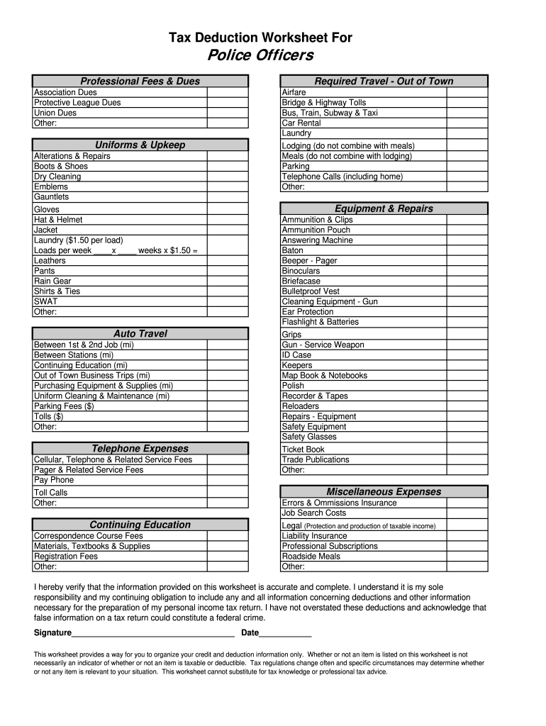 Printable Tax Deduction Worksheet Fill Online Printable Fillable 