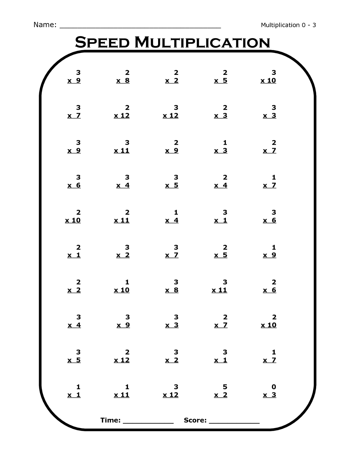 Printable Times Table Worksheets
