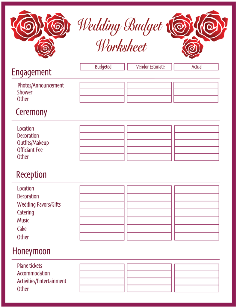 Printable Wedding Planner Worksheets Printable Worksheets