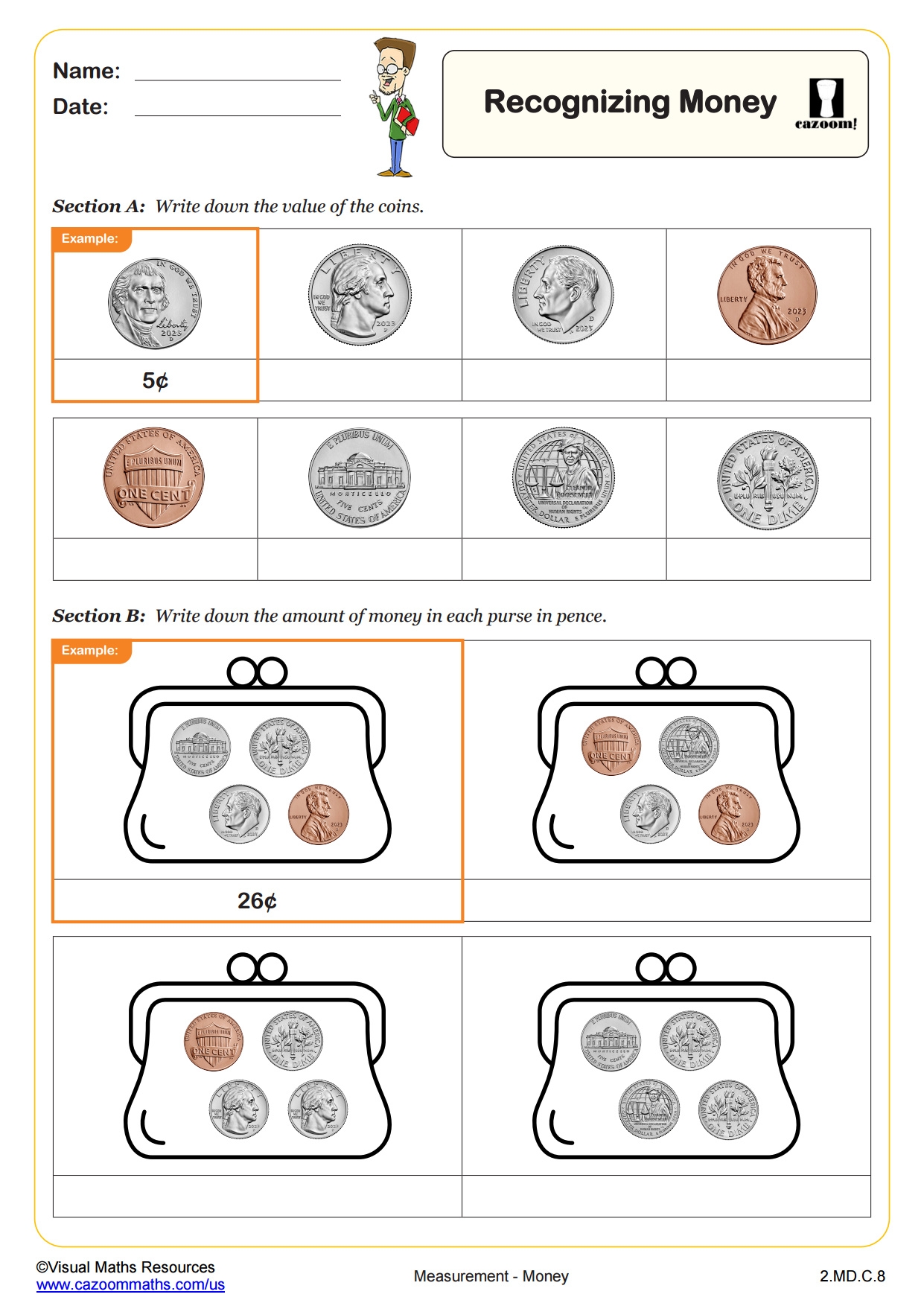 Recognising Money A PDF Printable Measurement And Data Worksheets 