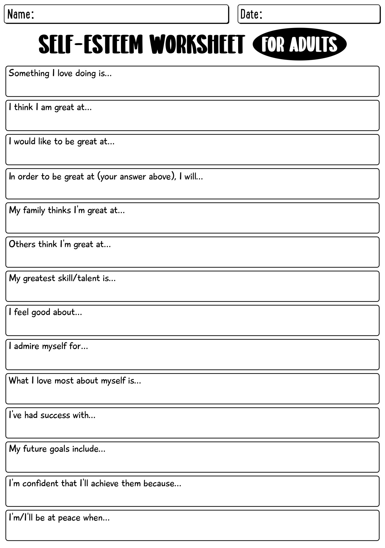 Self Confidence Printable Worksheets