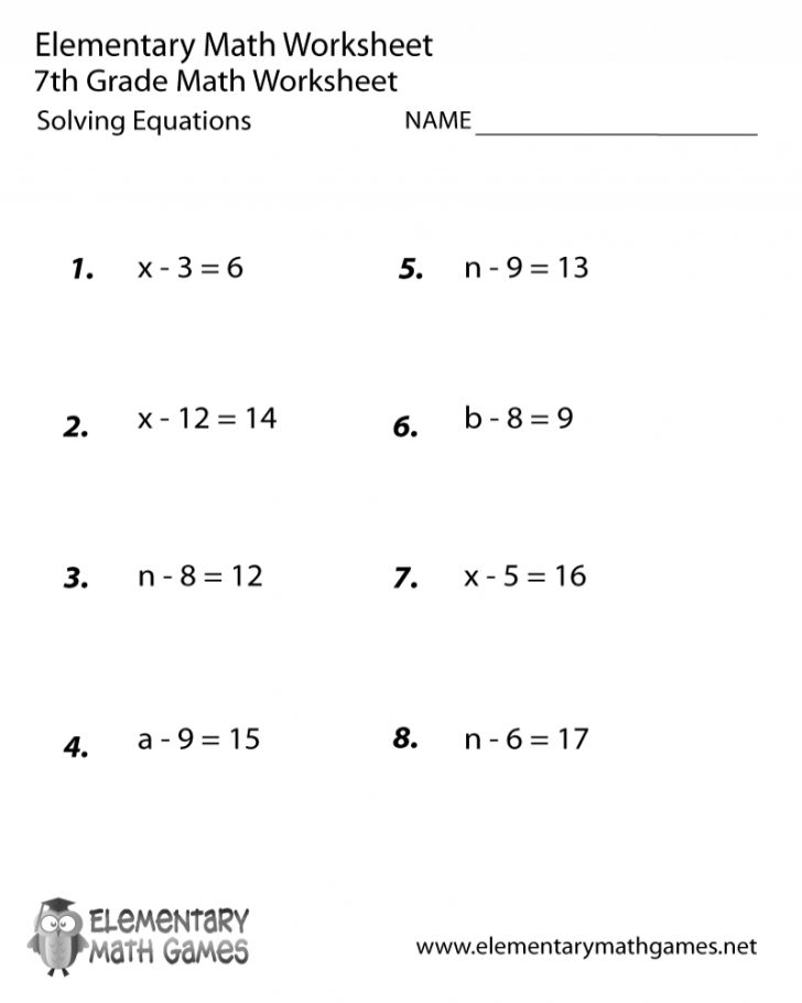 Seventh Grade Solving Equations Worksheet Printable Math Worksheets