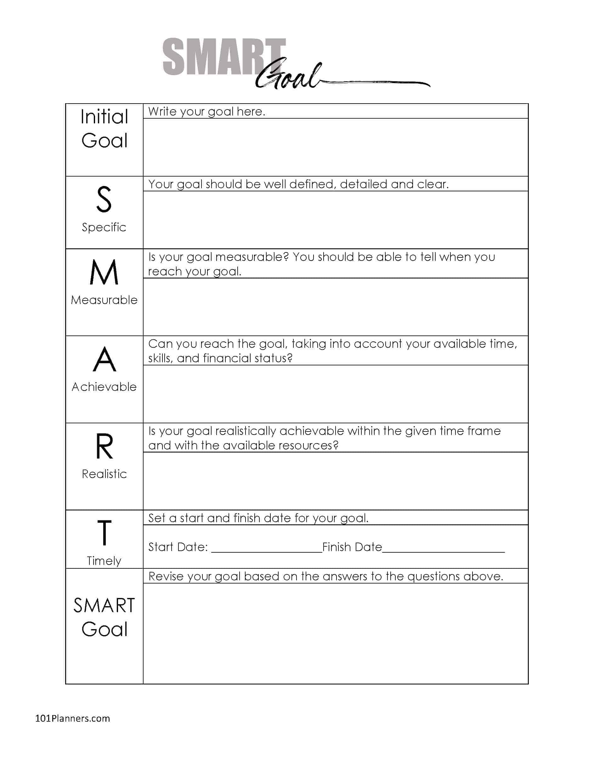 Smart Goals Template Free Printable