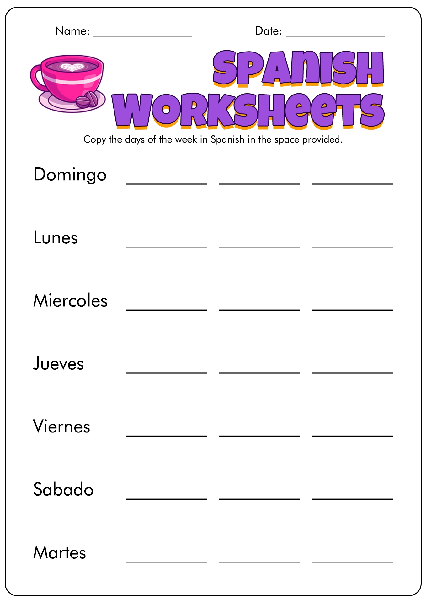 Spanish Free Printable Worksheets Printable Sight Words List