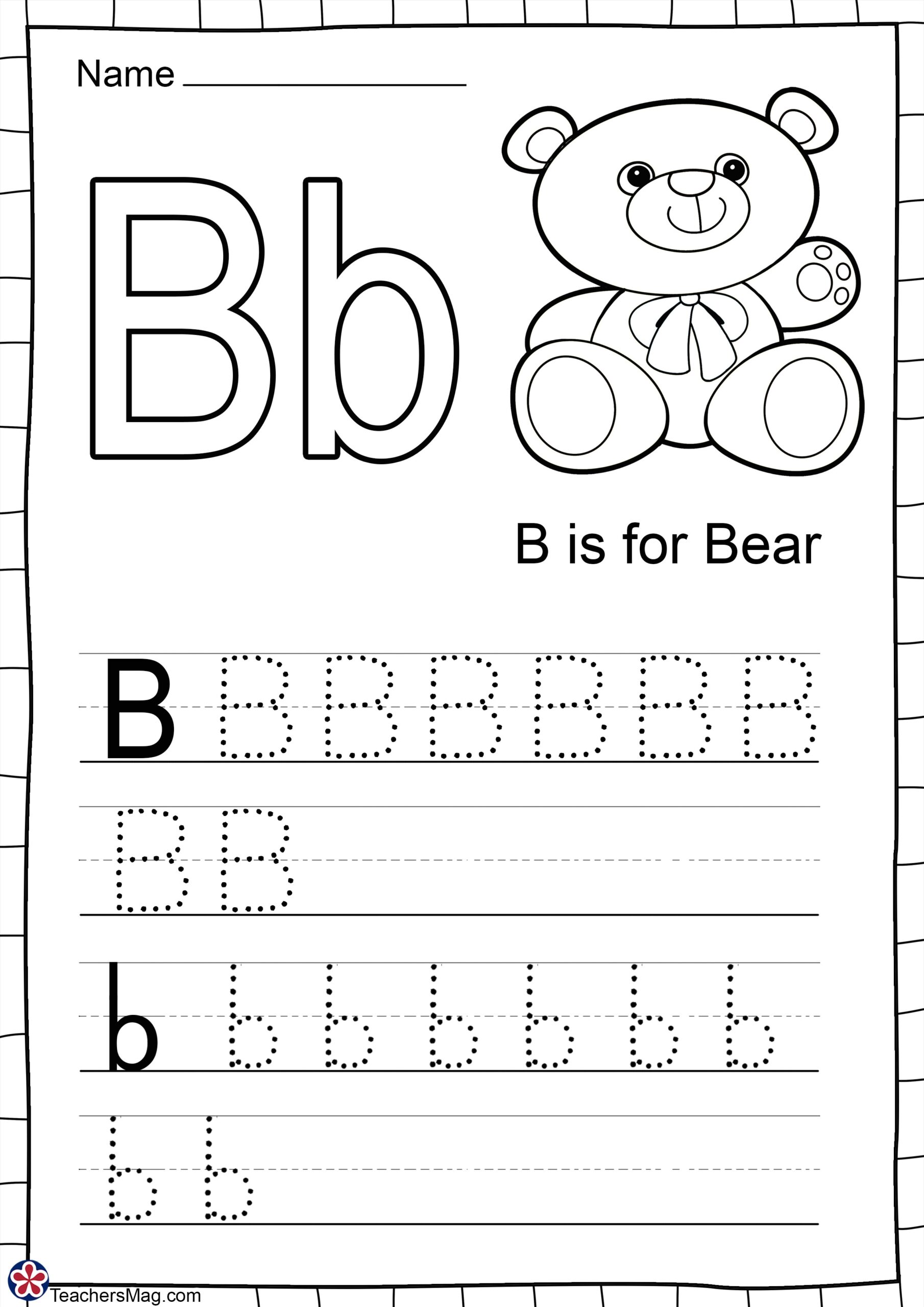 Trace Letter B Worksheets Pre Free Printable Infoupdate