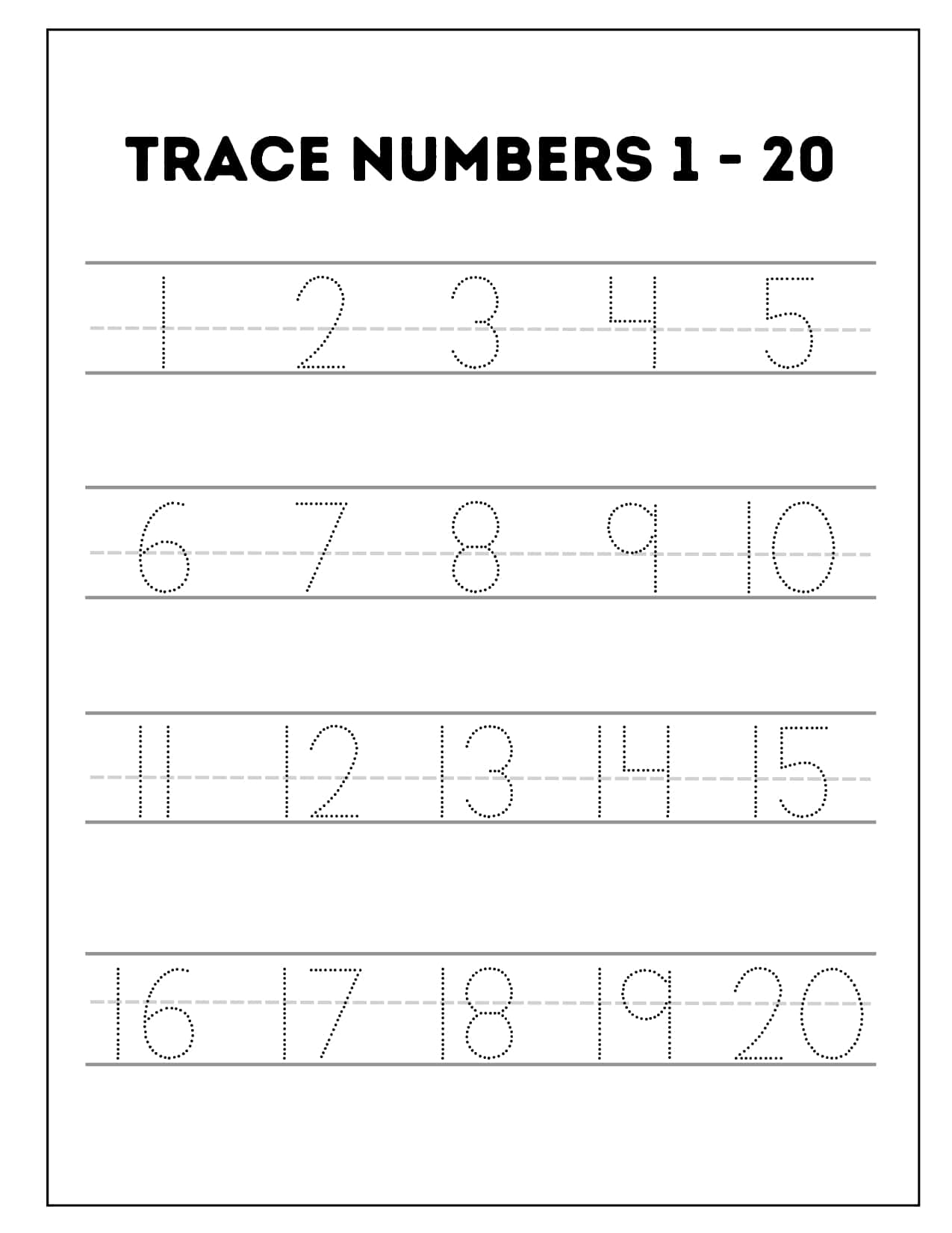 Tracing Numbers 1 20 Pdf Printable Printable Free Templates