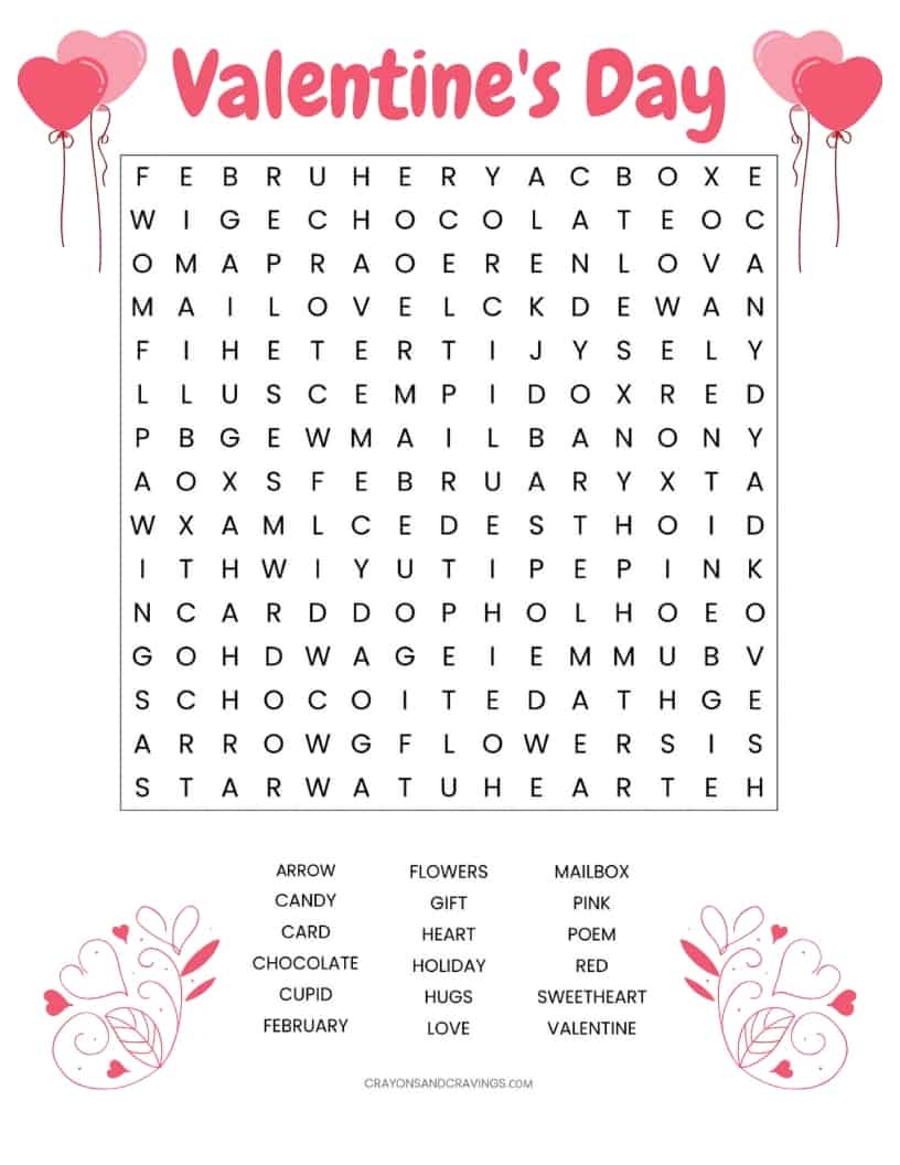 Valentine 39 s Word Search Free Printable Worksheet