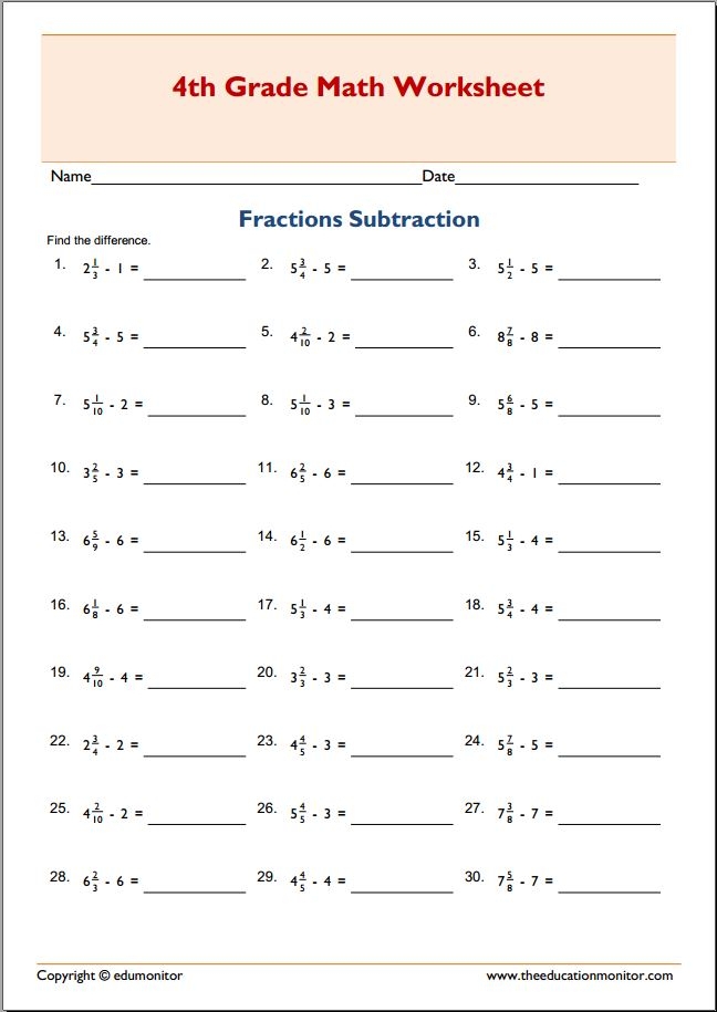 Worksheet For Fourth Graders